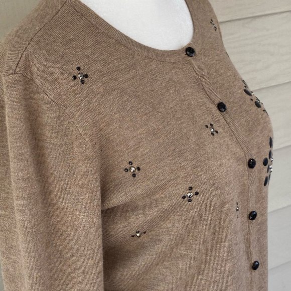 Debbie Morgan Jeweled Cardigan Sweater Suede Brown Size M - Picture 5 of 8